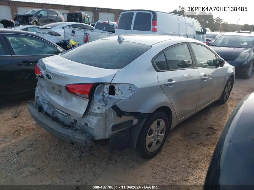 2017 Kia Forte Lx VIN: 3KPFK4A70HE138485 Lot: 40778631