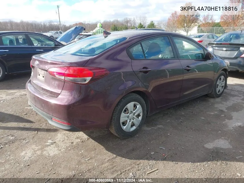 2017 Kia Forte Lx VIN: 3KPFL4A70HE118816 Lot: 40803569