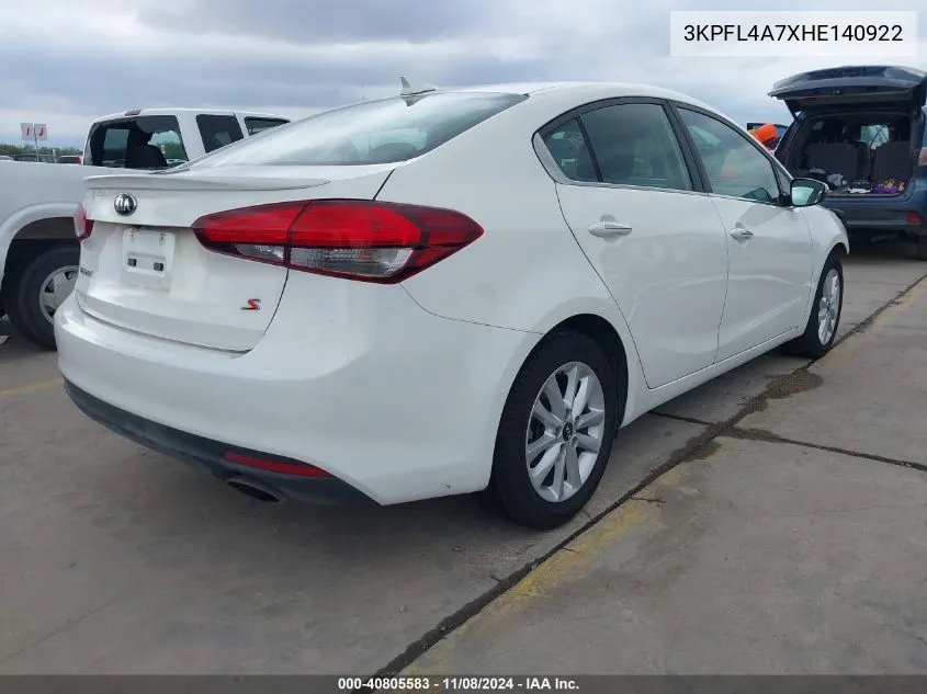 2017 Kia Forte S VIN: 3KPFL4A7XHE140922 Lot: 40805583