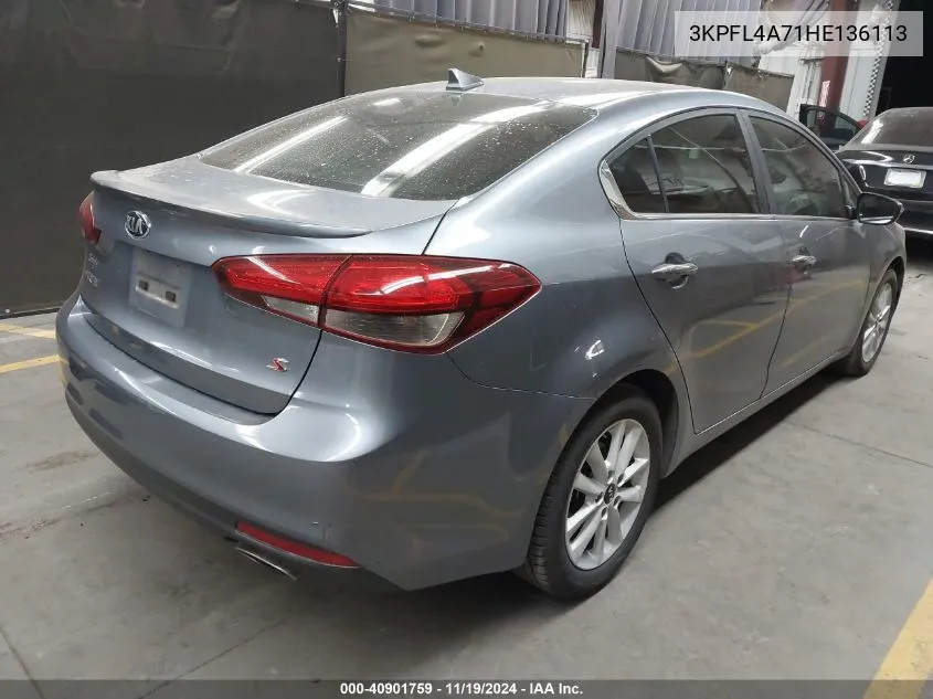 2017 Kia Forte S VIN: 3KPFL4A71HE136113 Lot: 40901759