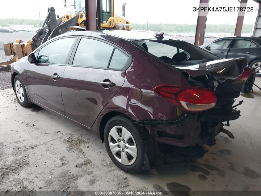 2018 Kia Forte Lx VIN: 3KPFK4A75JE178728 Lot: 39387835