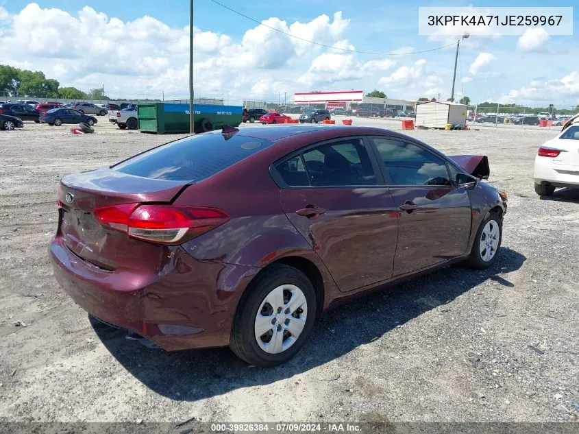 2018 Kia Forte Lx VIN: 3KPFK4A71JE259967 Lot: 39826384