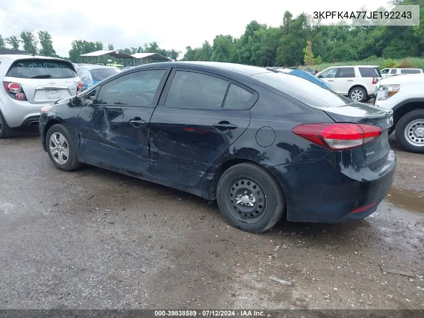 2018 Kia Forte Lx VIN: 3KPFK4A77JE192243 Lot: 39838589