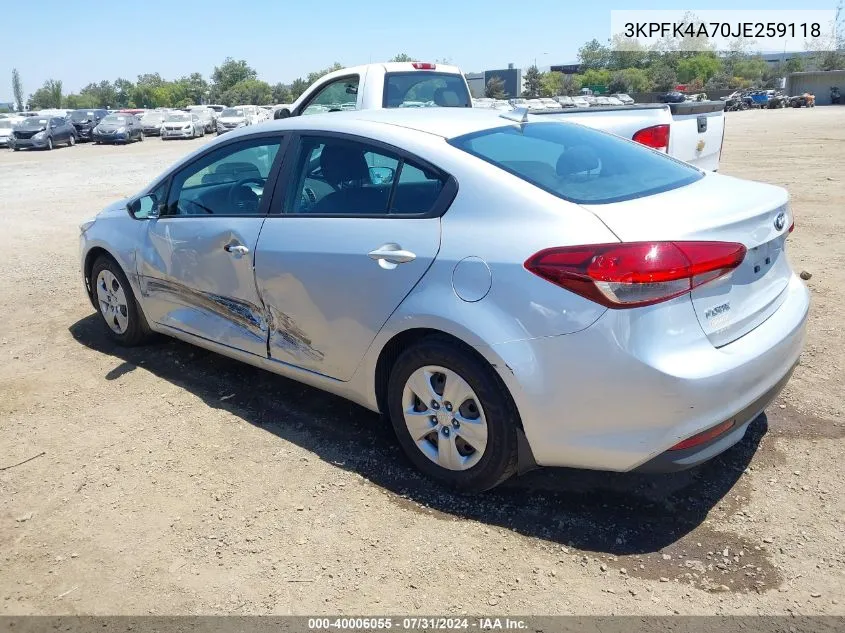 3KPFK4A70JE259118 2018 Kia Forte Lx