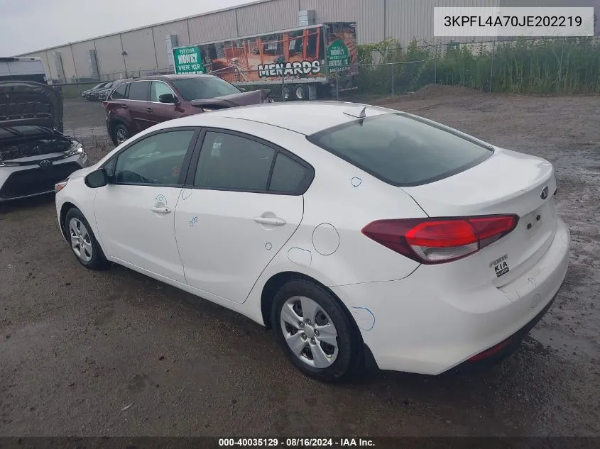 2018 Kia Forte Lx VIN: 3KPFL4A70JE202219 Lot: 40035129