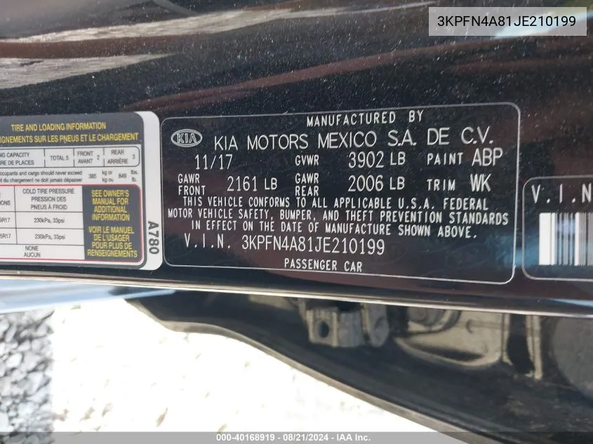 3KPFN4A81JE210199 2018 Kia Forte Ex