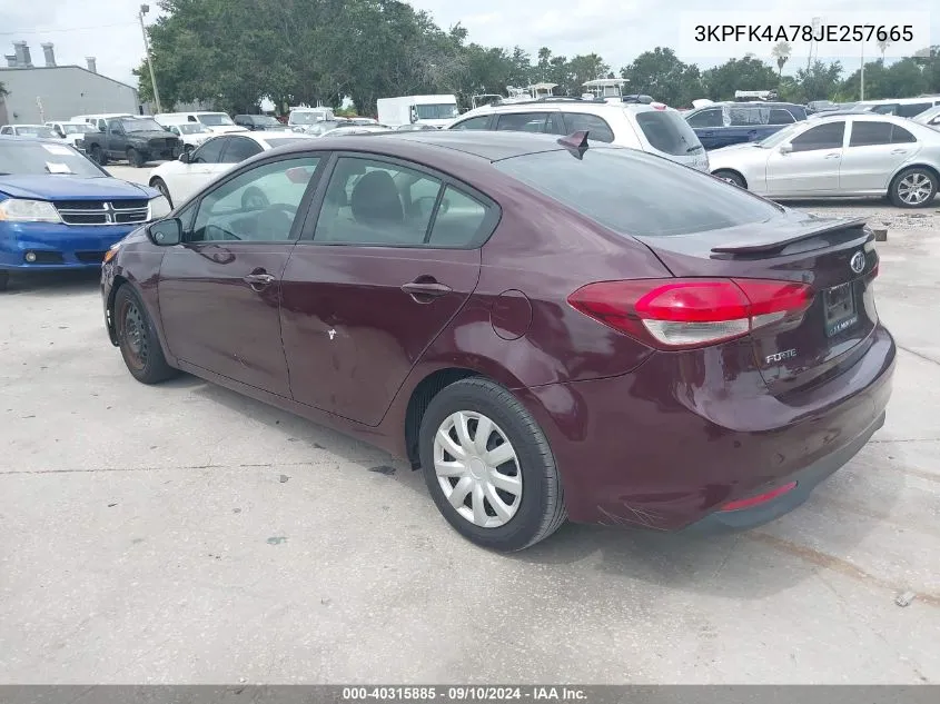 3KPFK4A78JE257665 2018 Kia Forte Lx