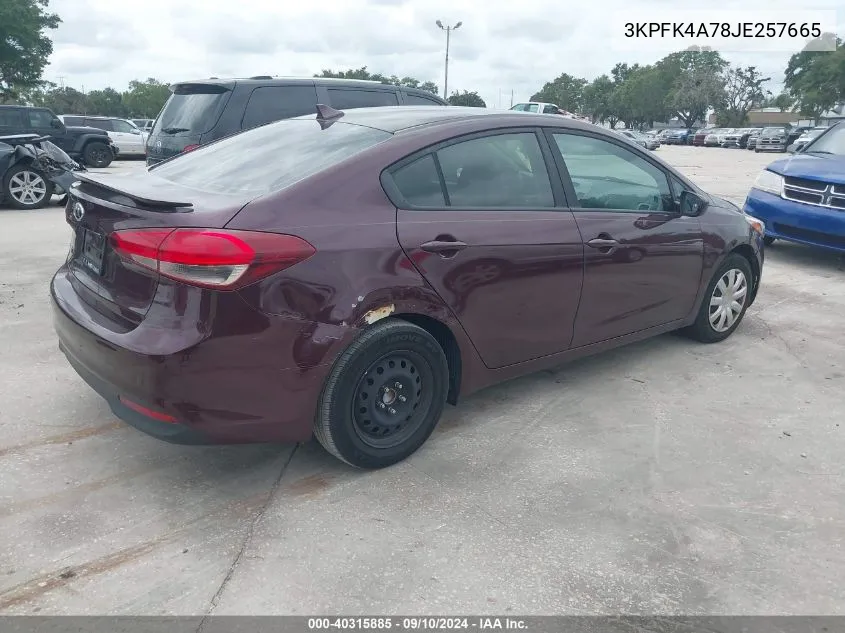 3KPFK4A78JE257665 2018 Kia Forte Lx