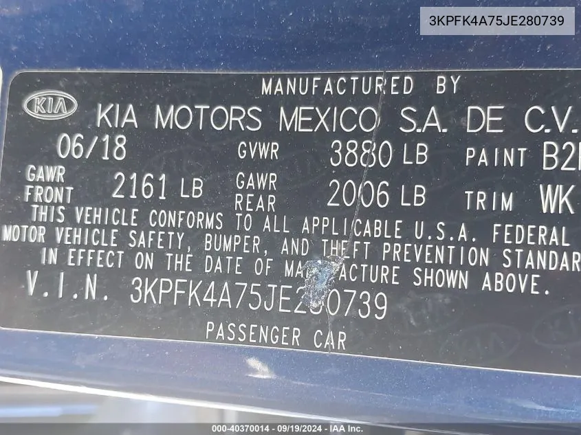 3KPFK4A75JE280739 2018 Kia Forte Lx