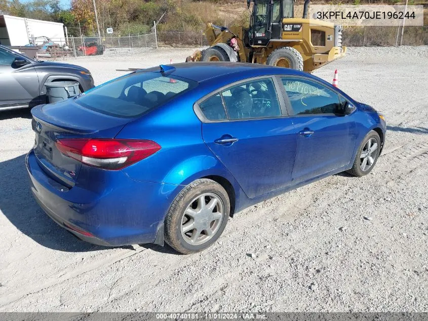 2018 Kia Forte S VIN: 3KPFL4A70JE196244 Lot: 40740181