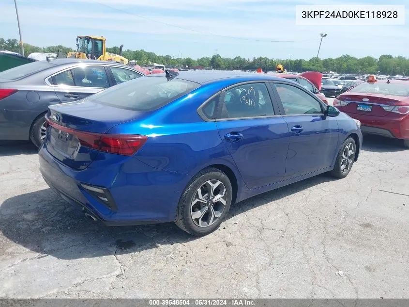 2019 Kia Forte Lxs VIN: 3KPF24AD0KE118928 Lot: 39548504