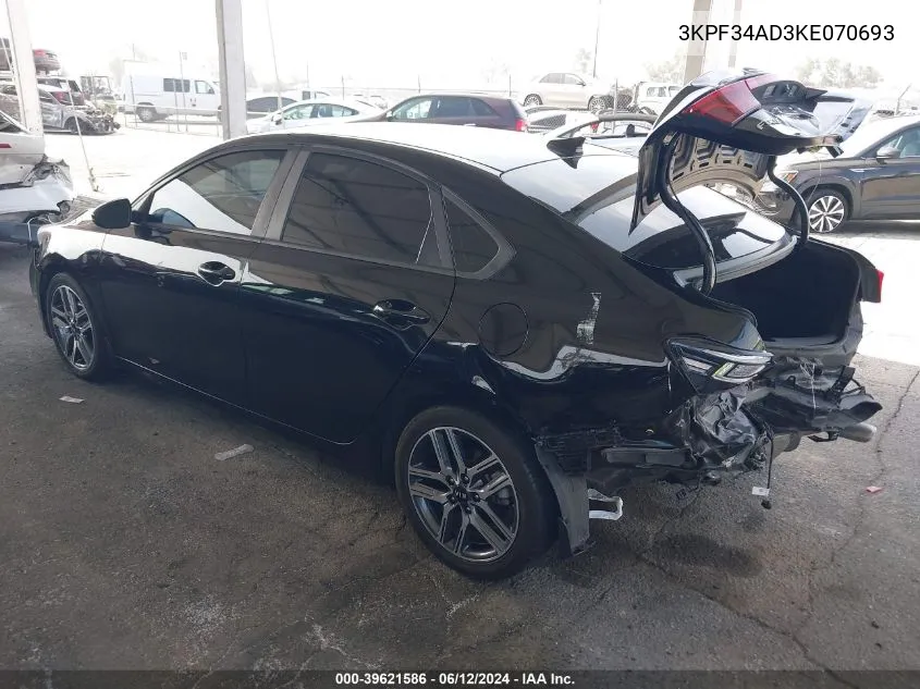 2019 Kia Forte S VIN: 3KPF34AD3KE070693 Lot: 39621586