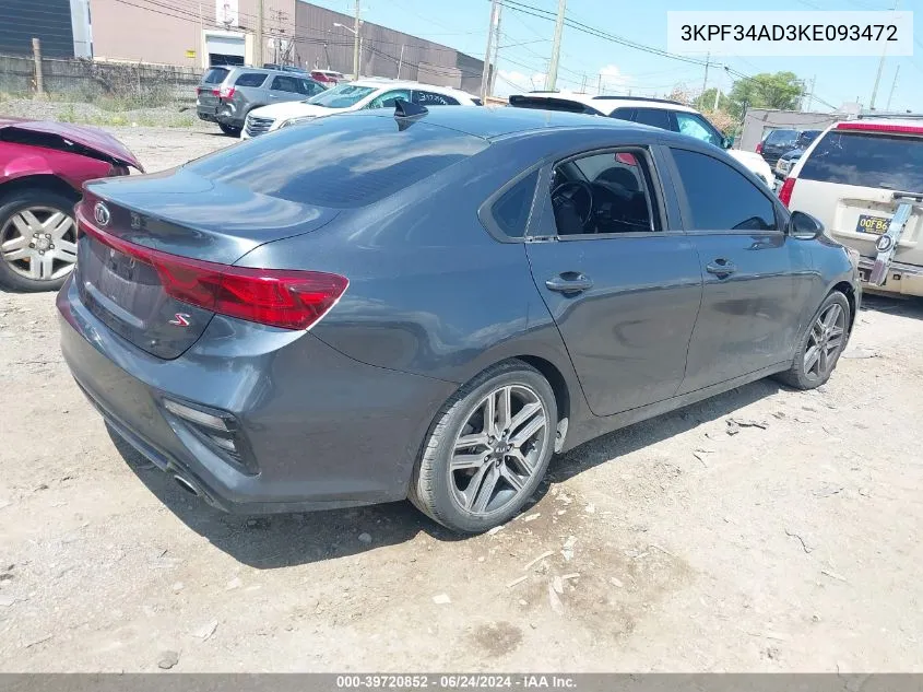 2019 Kia Forte S VIN: 3KPF34AD3KE093472 Lot: 39720852