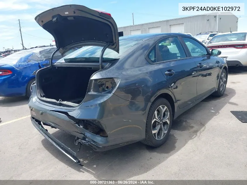 2019 Kia Forte Lxs VIN: 3KPF24AD0KE102972 Lot: 39721363