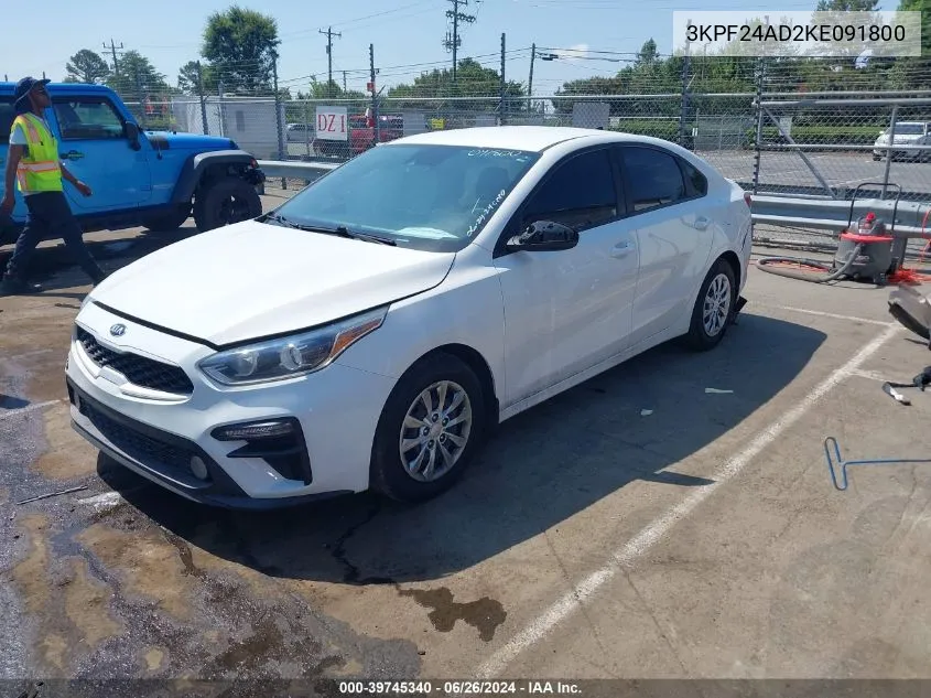 2019 Kia Forte Fe VIN: 3KPF24AD2KE091800 Lot: 39745340