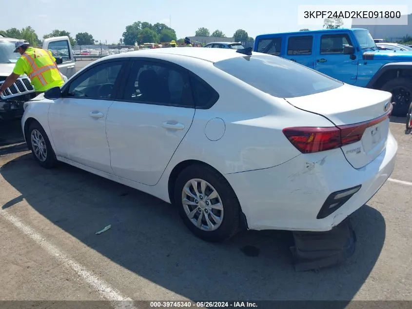 2019 Kia Forte Fe VIN: 3KPF24AD2KE091800 Lot: 39745340