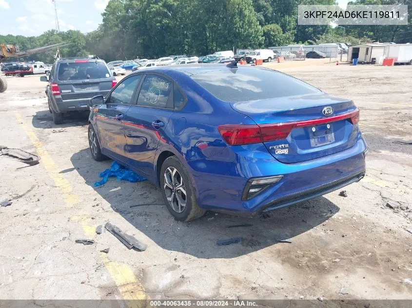 2019 Kia Forte Lxs VIN: 3KPF24AD6KE119811 Lot: 40063435