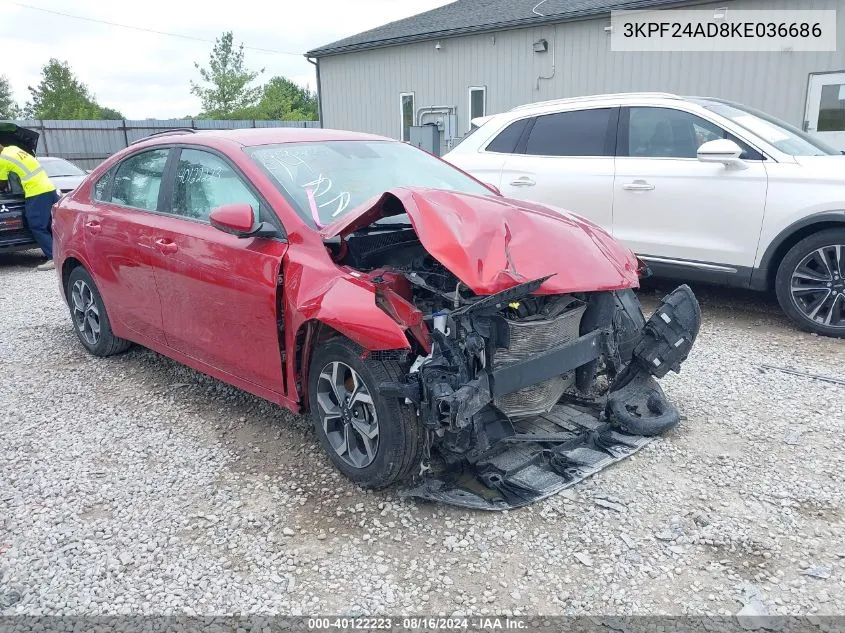 2019 Kia Forte Fe/Lx/Lxs VIN: 3KPF24AD8KE036686 Lot: 40122223