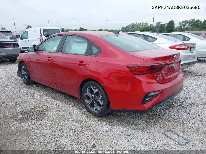 2019 Kia Forte Fe/Lx/Lxs VIN: 3KPF24AD8KE036686 Lot: 40122223