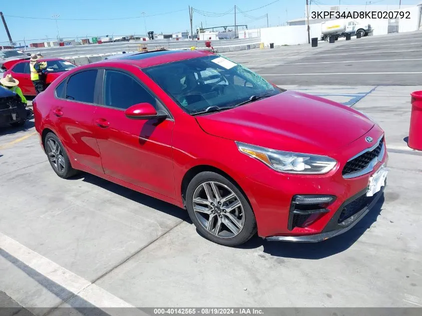 2019 Kia Forte S VIN: 3KPF34AD8KE020792 Lot: 40142565