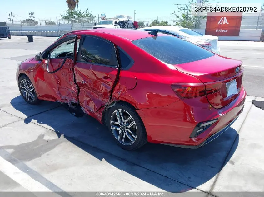 2019 Kia Forte S VIN: 3KPF34AD8KE020792 Lot: 40142565