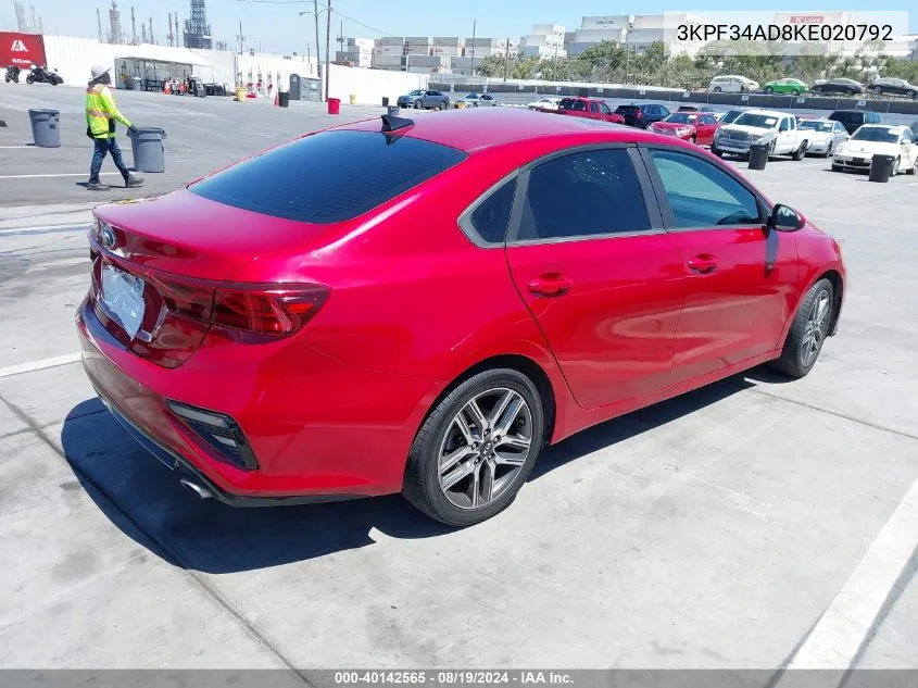 2019 Kia Forte S VIN: 3KPF34AD8KE020792 Lot: 40142565