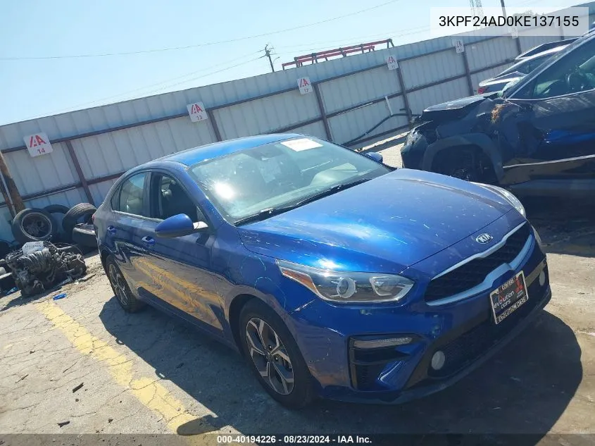 2019 Kia Forte Lxs VIN: 3KPF24AD0KE137155 Lot: 40194226