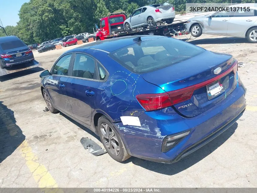 3KPF24AD0KE137155 2019 Kia Forte Lxs