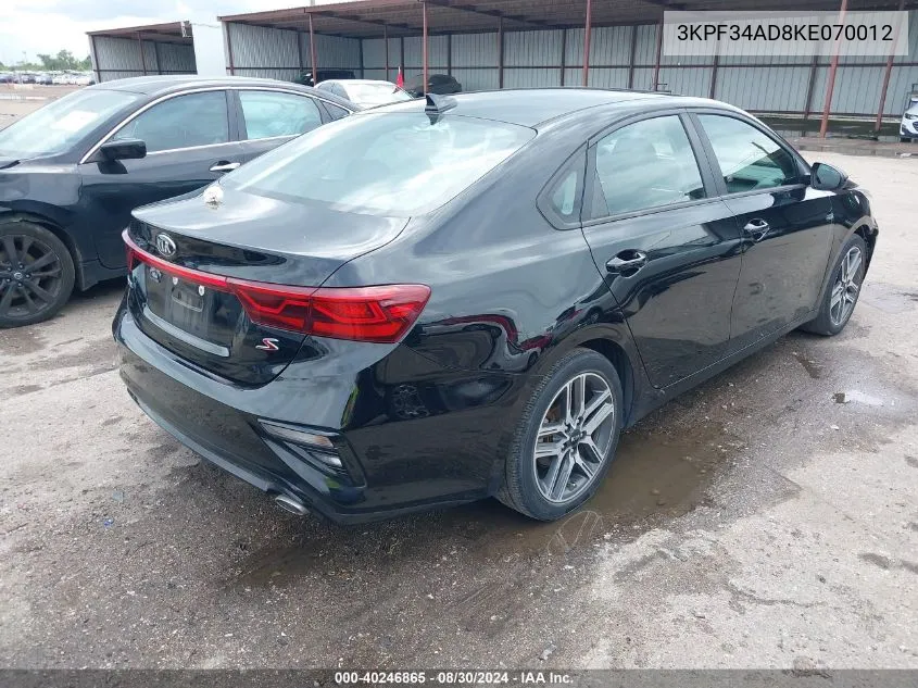 3KPF34AD8KE070012 2019 Kia Forte S