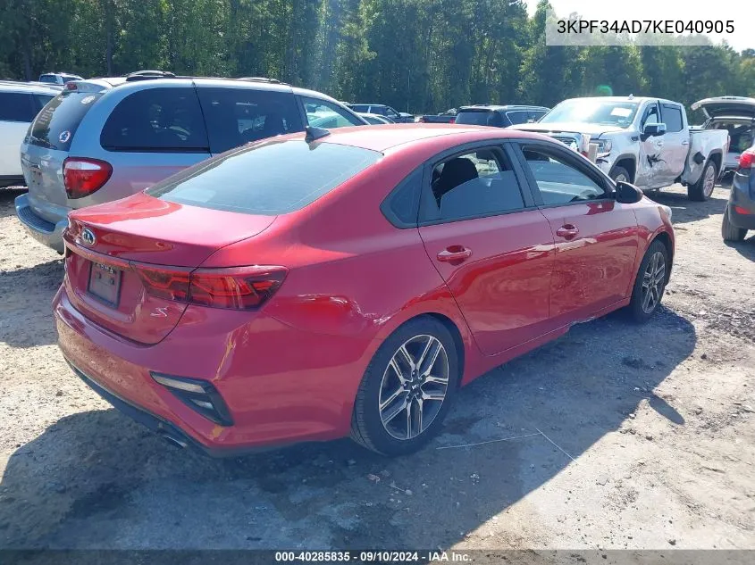 2019 Kia Forte S VIN: 3KPF34AD7KE040905 Lot: 40285835