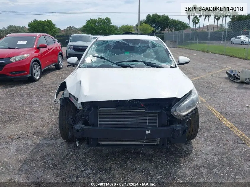 2019 Kia Forte S VIN: 3KPF34AD0KE114018 Lot: 40314878