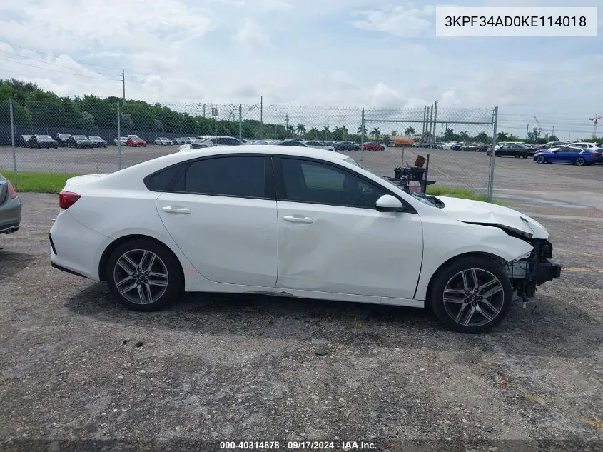 2019 Kia Forte S VIN: 3KPF34AD0KE114018 Lot: 40314878