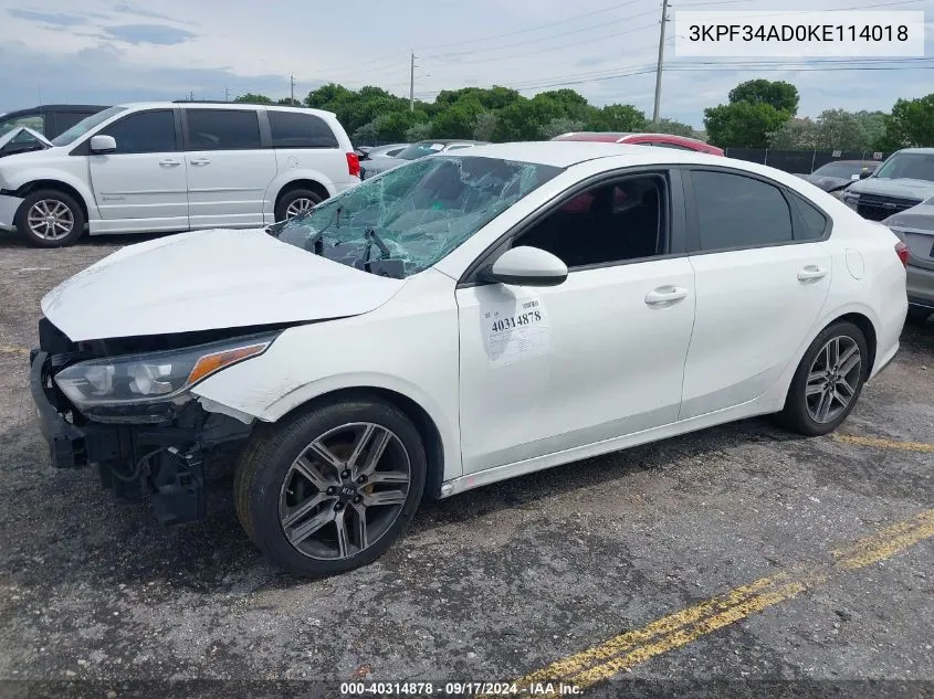 2019 Kia Forte S VIN: 3KPF34AD0KE114018 Lot: 40314878