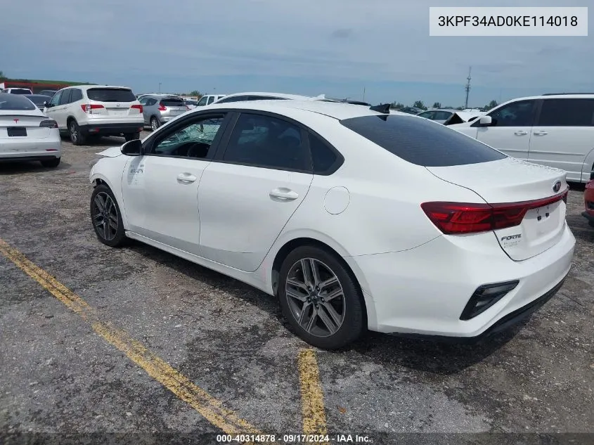 2019 Kia Forte S VIN: 3KPF34AD0KE114018 Lot: 40314878