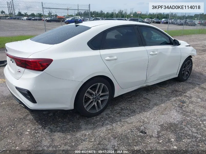 2019 Kia Forte S VIN: 3KPF34AD0KE114018 Lot: 40314878