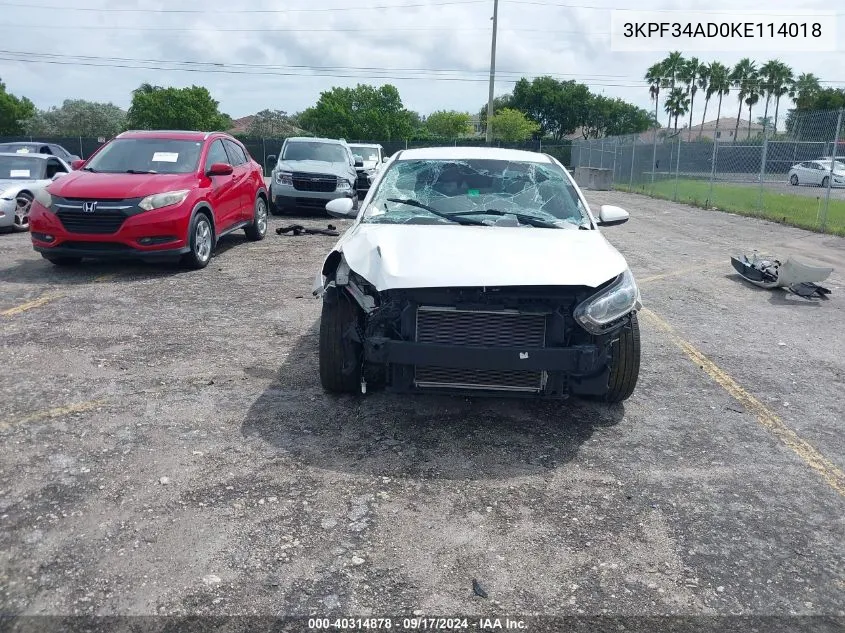 2019 Kia Forte S VIN: 3KPF34AD0KE114018 Lot: 40314878