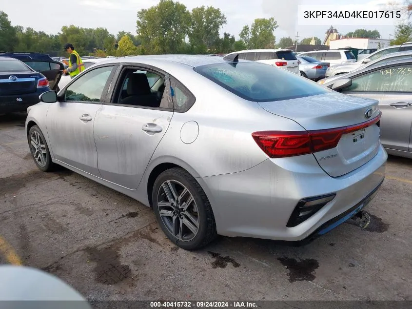 2019 Kia Forte Gt Line/S VIN: 3KPF34AD4KE017615 Lot: 40415732