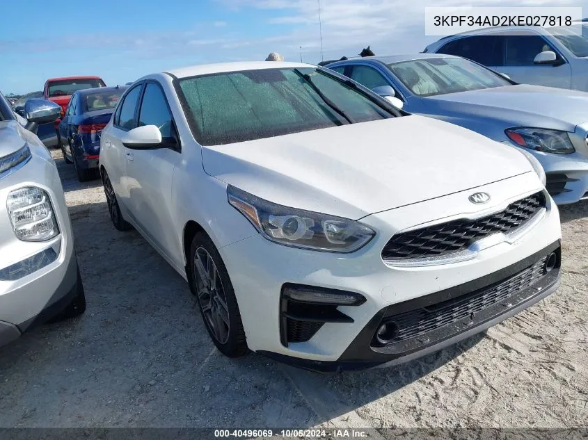 2019 Kia Forte Gt Line/S VIN: 3KPF34AD2KE027818 Lot: 40496069