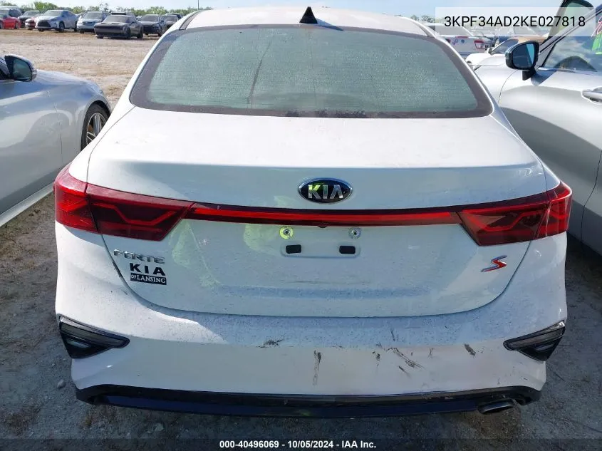 2019 Kia Forte Gt Line/S VIN: 3KPF34AD2KE027818 Lot: 40496069