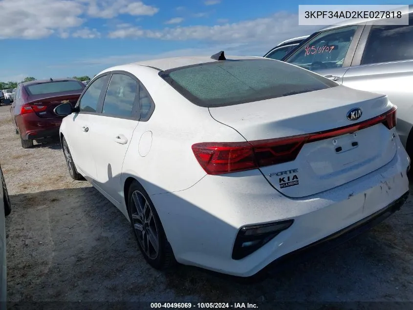 2019 Kia Forte Gt Line/S VIN: 3KPF34AD2KE027818 Lot: 40496069