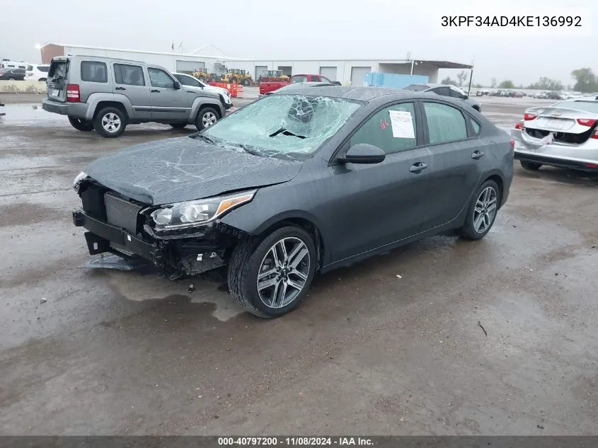 2019 Kia Forte S VIN: 3KPF34AD4KE136992 Lot: 40797200