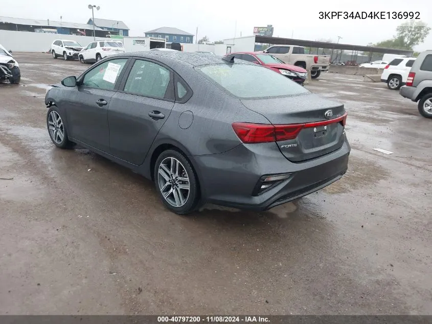 2019 Kia Forte S VIN: 3KPF34AD4KE136992 Lot: 40797200