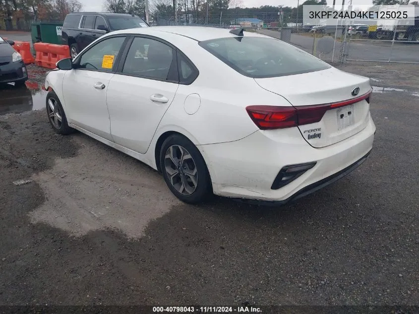 2019 Kia Forte Lxs VIN: 3KPF24AD4KE125025 Lot: 40798043