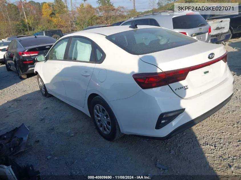 2019 Kia Forte Fe VIN: 3KPF24AD3KE027071 Lot: 40809690