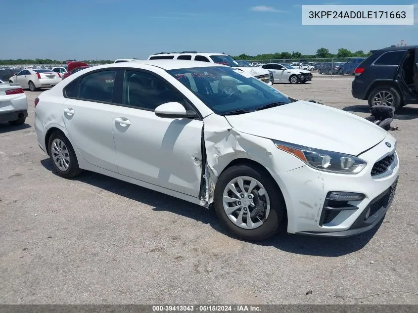 2020 Kia Forte Fe VIN: 3KPF24AD0LE171663 Lot: 39413043