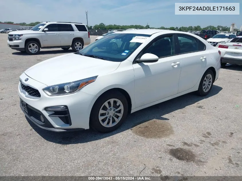 2020 Kia Forte Fe VIN: 3KPF24AD0LE171663 Lot: 39413043