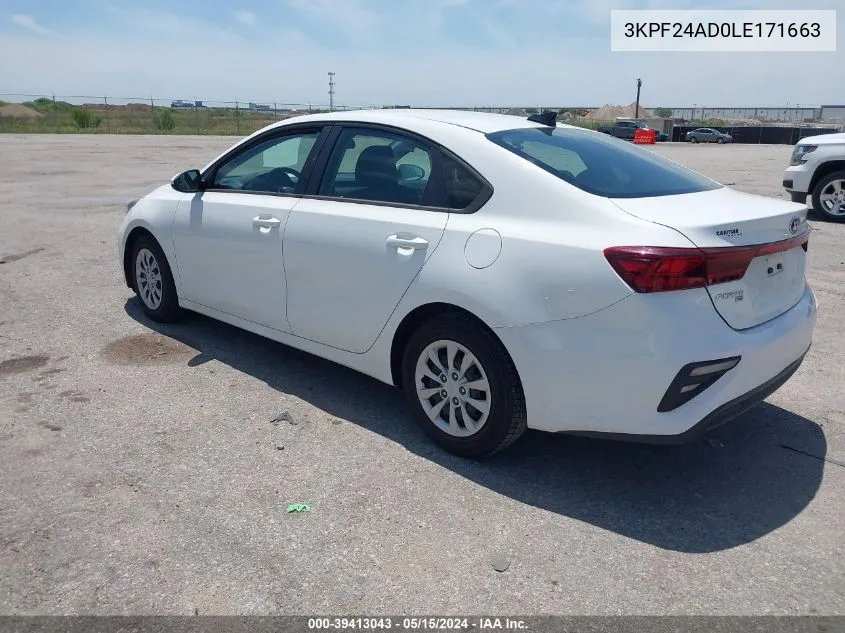 2020 Kia Forte Fe VIN: 3KPF24AD0LE171663 Lot: 39413043