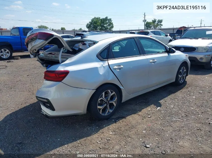 2020 Kia Forte Lxs VIN: 3KPF24AD3LE195116 Lot: 39855921