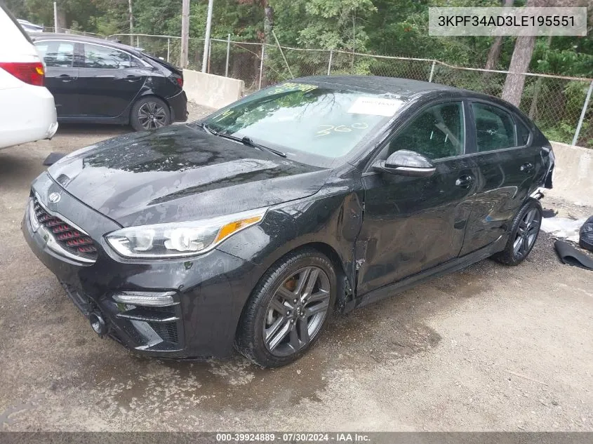 2020 Kia Forte Gt-Line VIN: 3KPF34AD3LE195551 Lot: 39924889