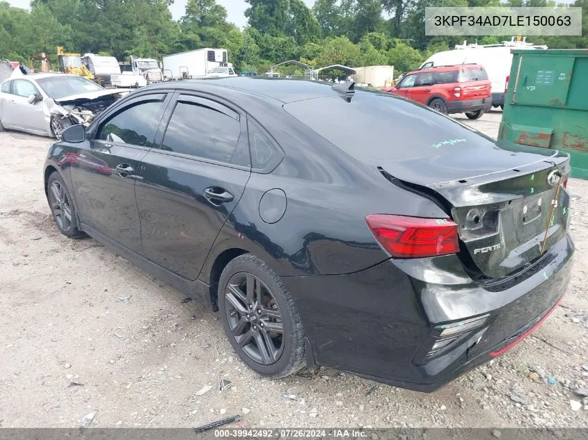 2020 Kia Forte Gt Line/S VIN: 3KPF34AD7LE150063 Lot: 39942492